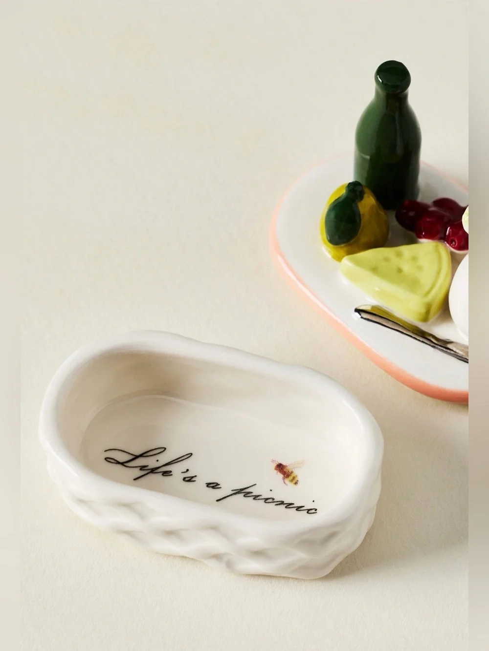 Anthropologie Tiny Stoneware Trinket Box Picnic Basket NWT